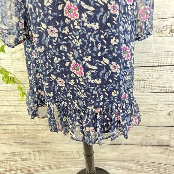 Vineyard Vines Dress size Medium Navy Blue Pink Floral Sheer Church Wedding Knee - Picture 11 of 12